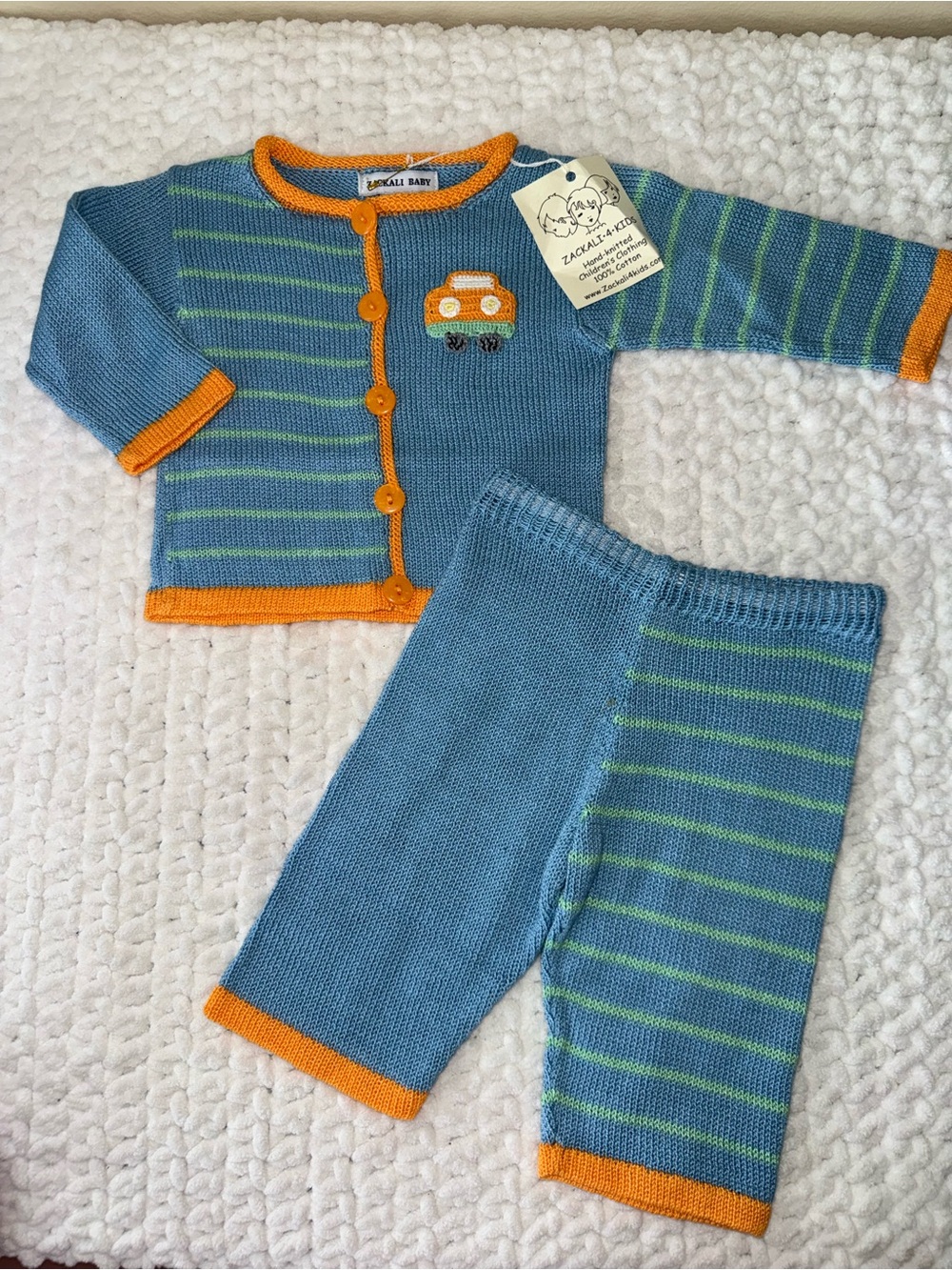KicKee Baby Blue & Orange Stripe Knit Kids Set